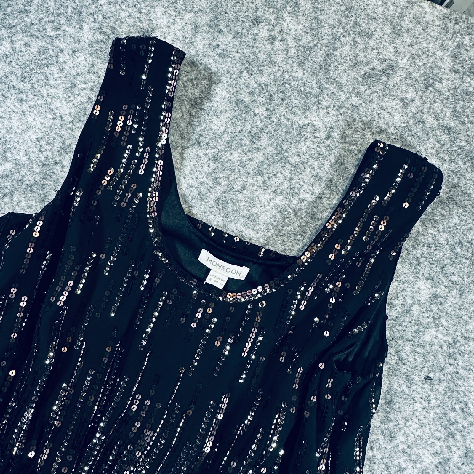 Monsoon Women's Elize Black With Gold Sequin Short Dress UK 16 EU 44