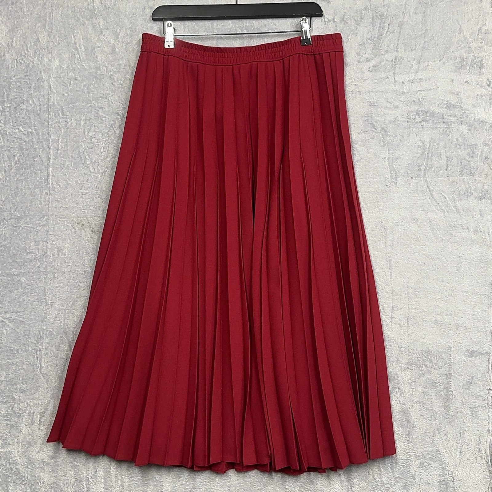 Jacques Vert Red Pleated Midi Skirt Women Large Elastic Waist