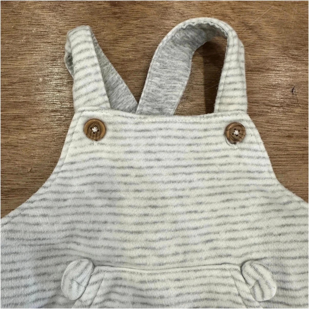 H&M Baby Striped Dungarees Cotton Bear Face Grey Romper Grey Strip0-3 Months