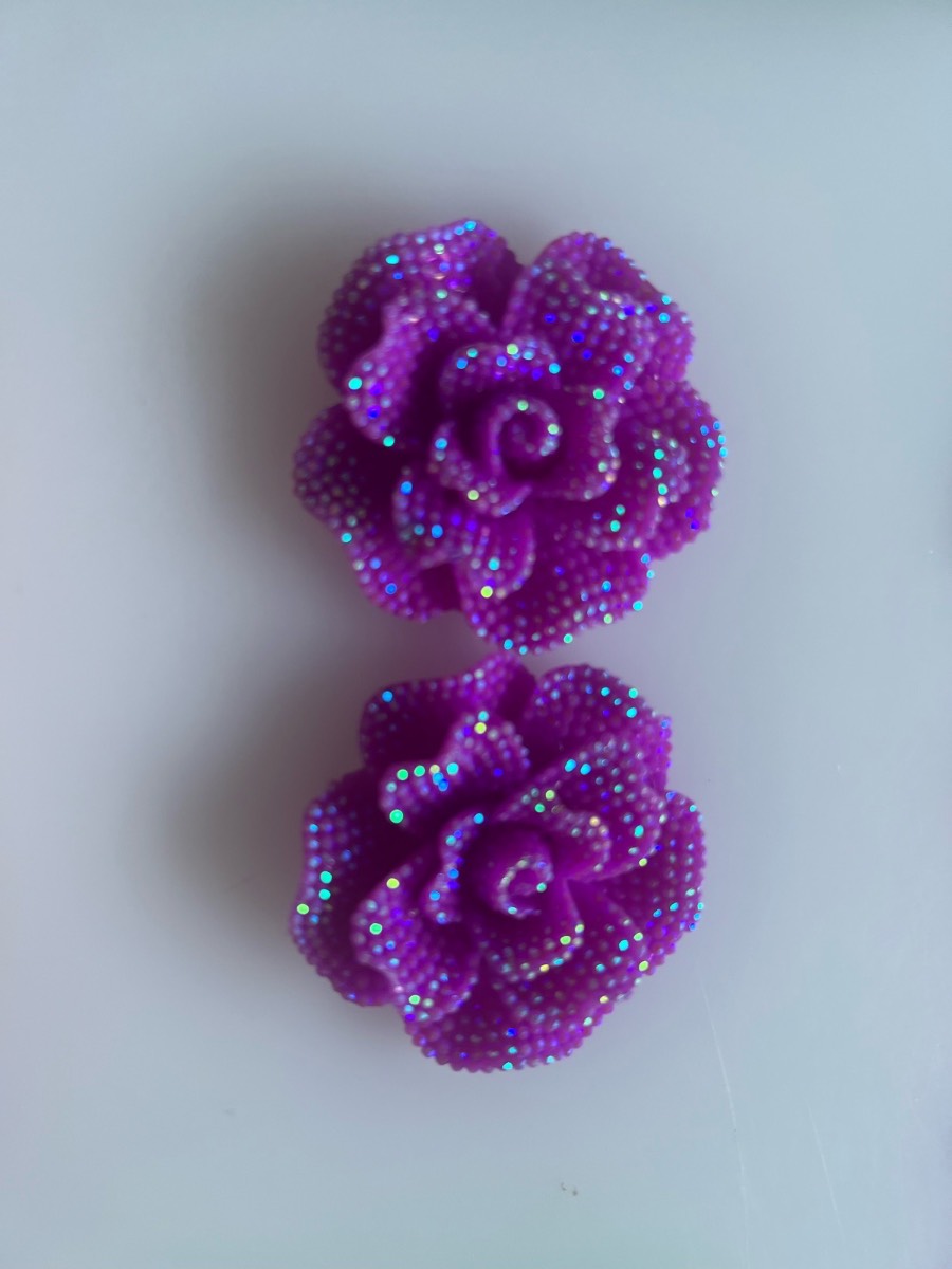 Purple big rose flatback charms