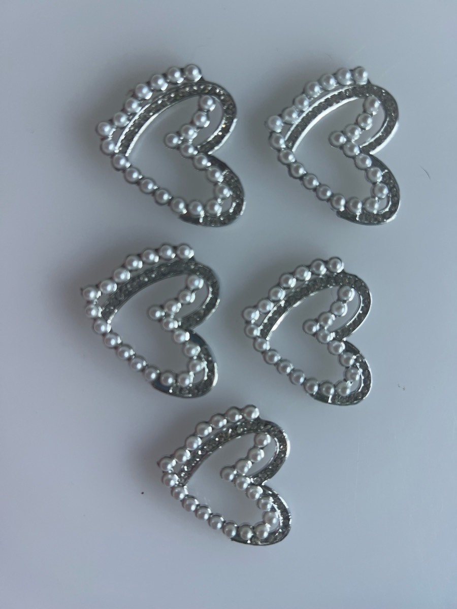 Silver heart flatback charms