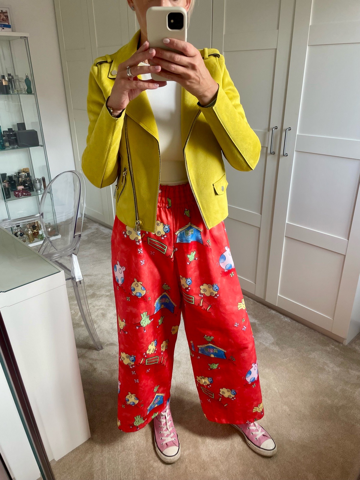 90s Art Teacher Maximalist Wide Leg Cartoon Farmyard Trousers UK 8-10