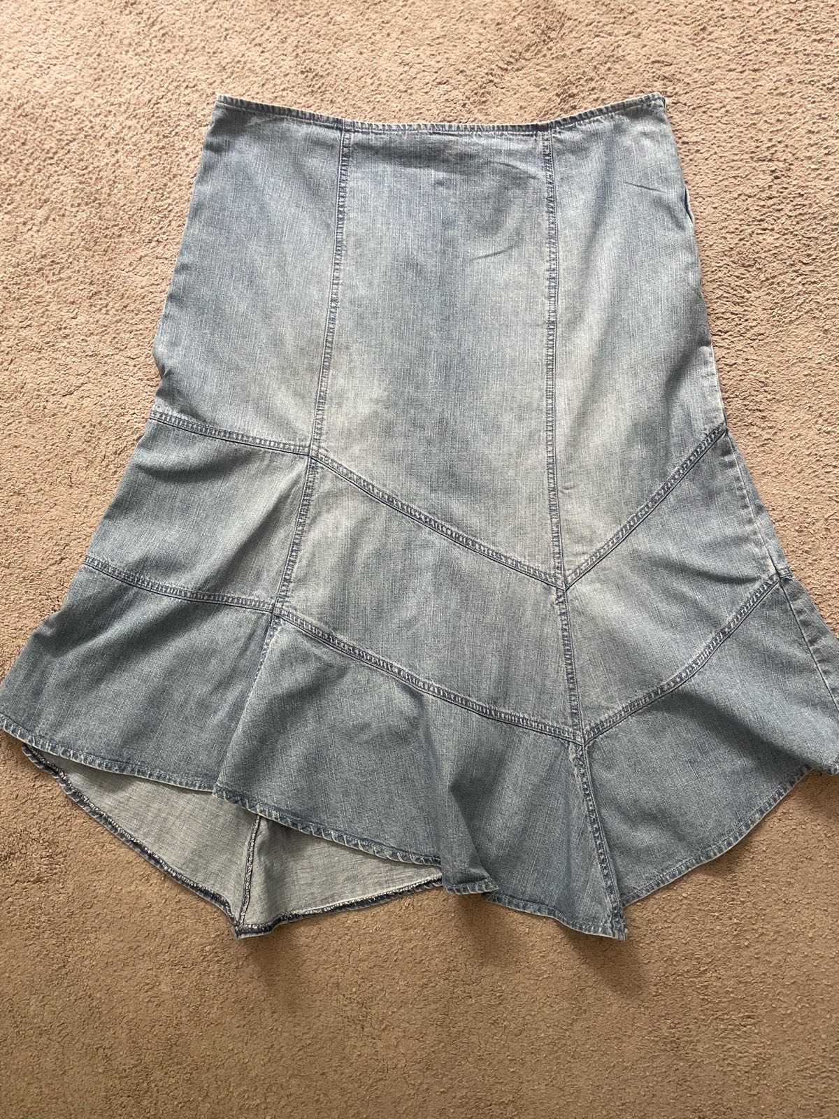 Vintage BHS Y2K asymmetrical handkerchief denim panel midi skirt UK16