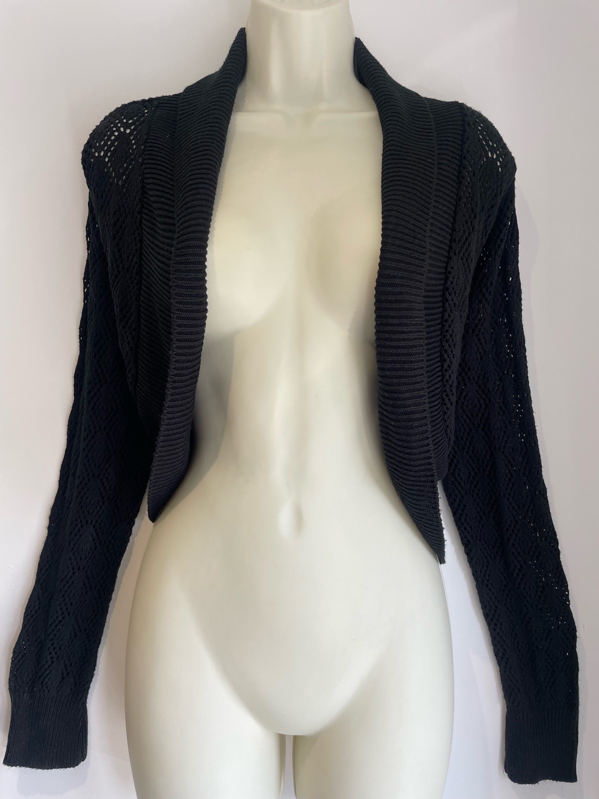 Y2K Cropped Knitted Shrug Cardigan Shawl Neck Open Front Red Herring Early 00s UK12