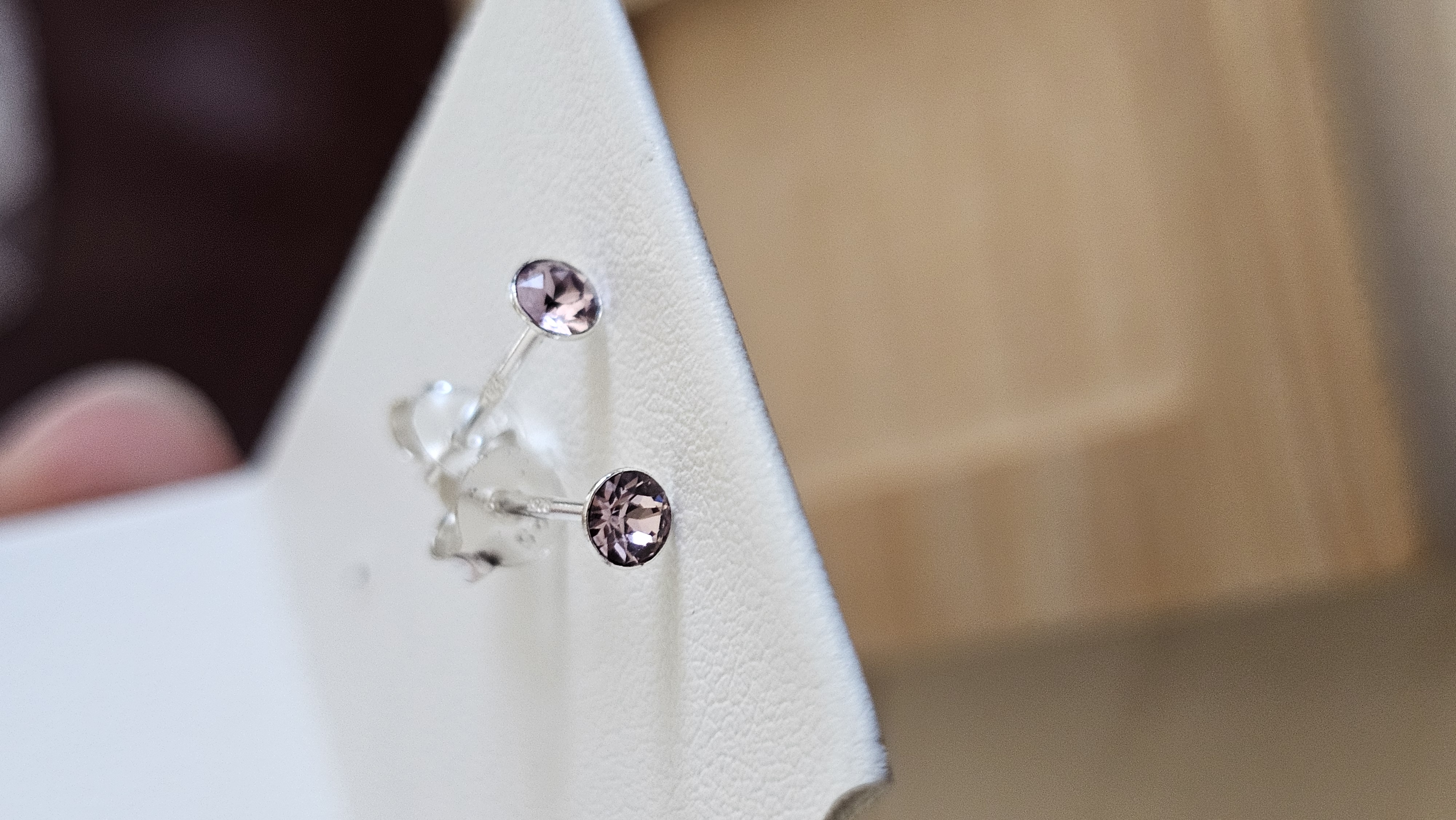 925 Sterling Silver 3.4mm Round Pink Crystal Stud Earrings