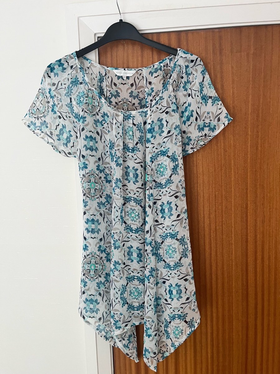 John Rocha Blue and White Sheer Top Size 12