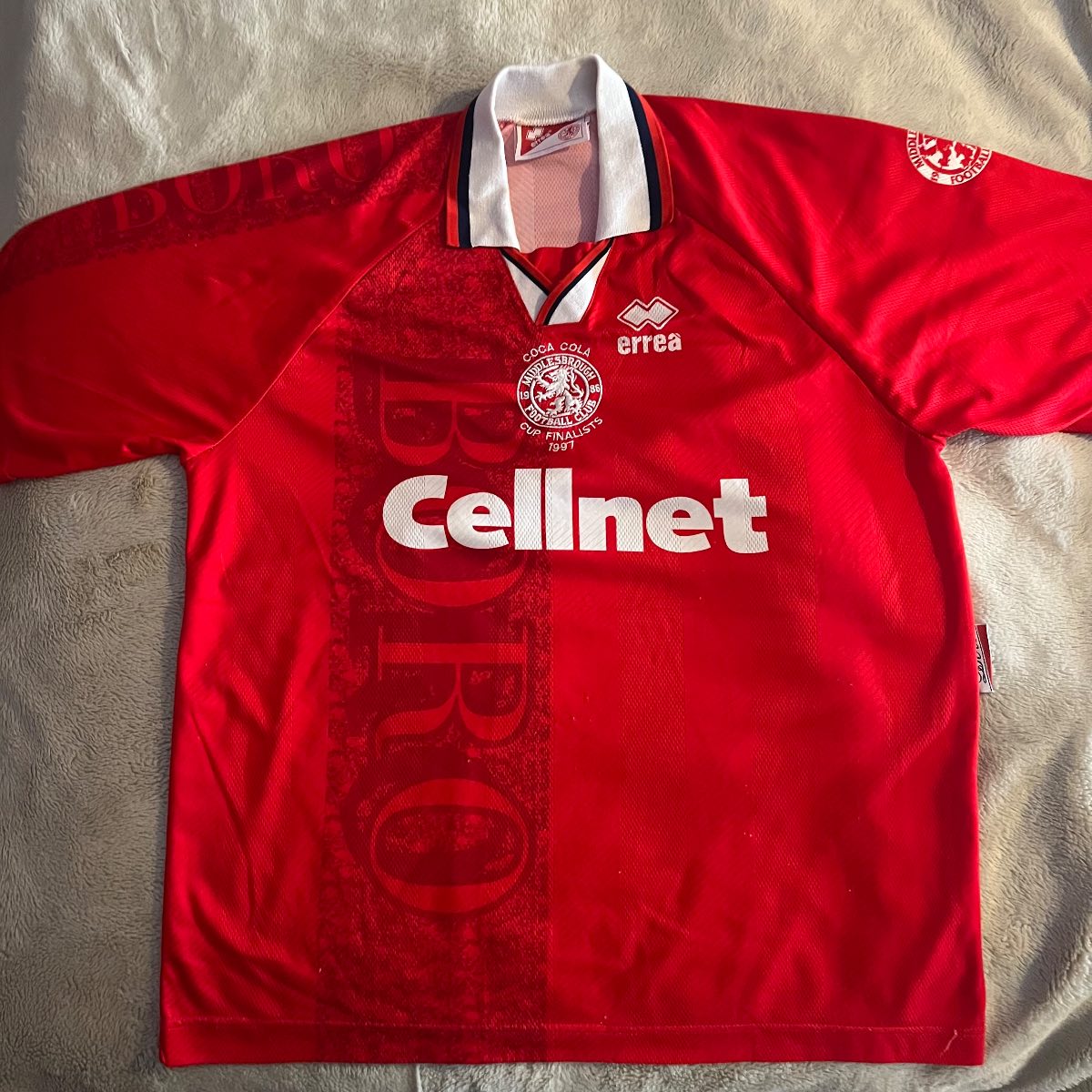 MIDDLESBROUGH 1996/1997 CUP FINAL HOME FOOTBALL SHIRT ERREA SIZE XL ADULT