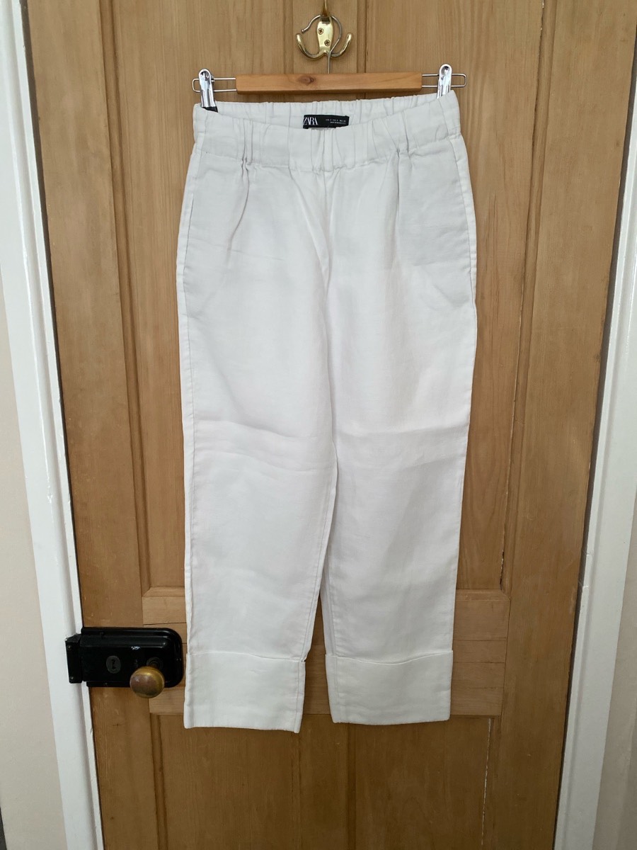 Zara White Linen Ladies Cropped Trousers size s