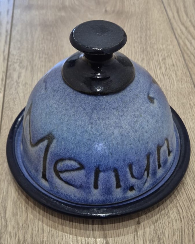 Vintage Welsh Butter Dish "Menyn" by Graham Newing - Deep Blue