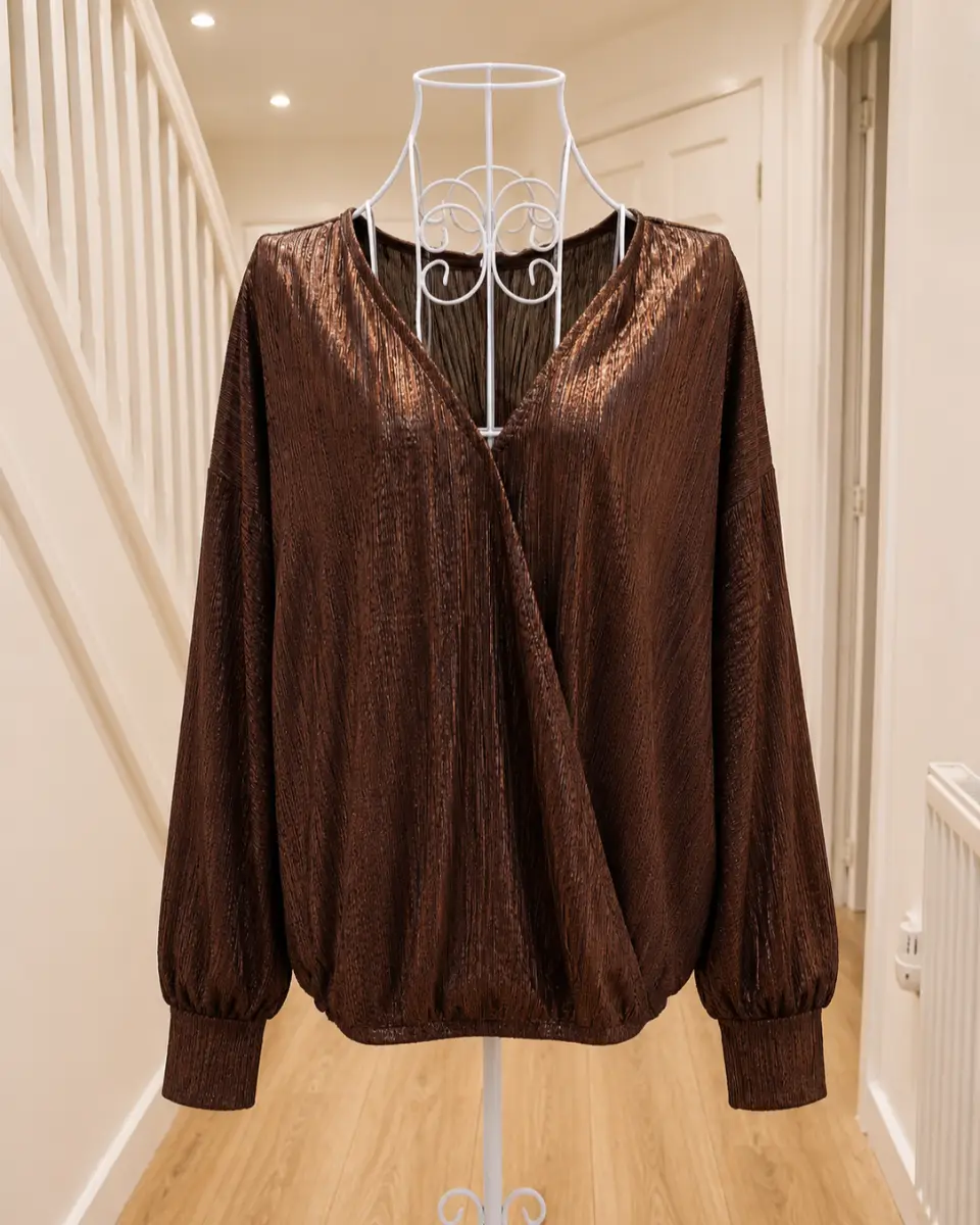 V by Very Size 14 Bronze Blouse with Cuff Sleeve | New With Tags | RRP £30
