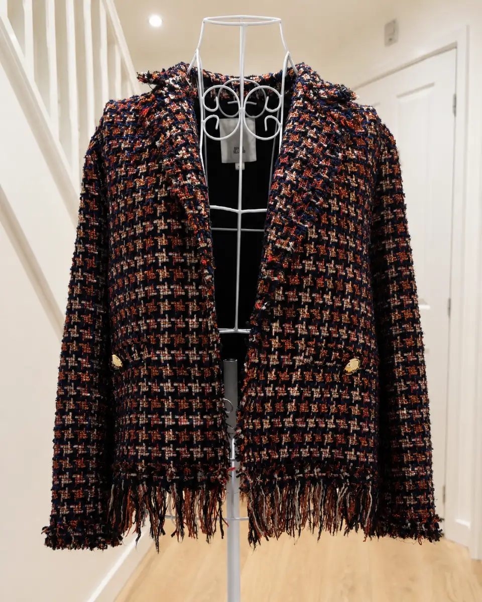 River Island Size 14 Multi-Coloured Tweed Frayed Hem Jacket
