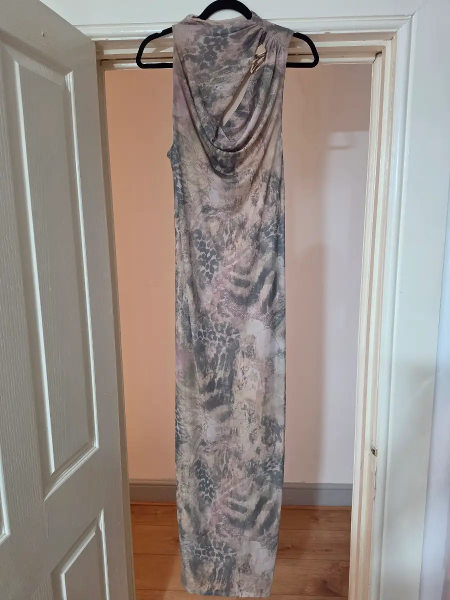 ASOS DESIGN cowl hardware mesh maxi dress in mixed animal print