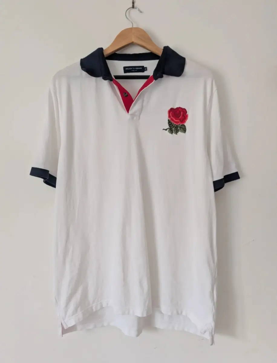 Brook Taverner England Heritage Pure Cotton Rugby Shirt White Rose XL