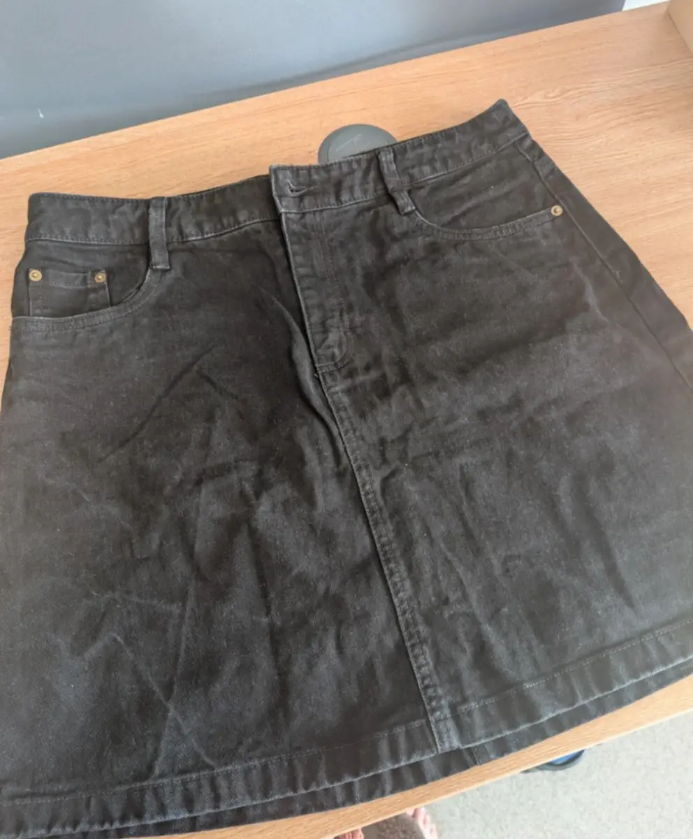 Ladies F&F Black Denim Button Up Skirt | UK Size 14