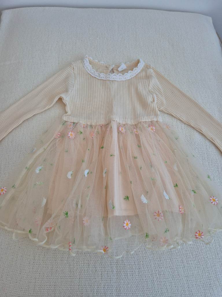 Gorgeous baby girls ribbed long sleeve floral party dress 12-18 months
