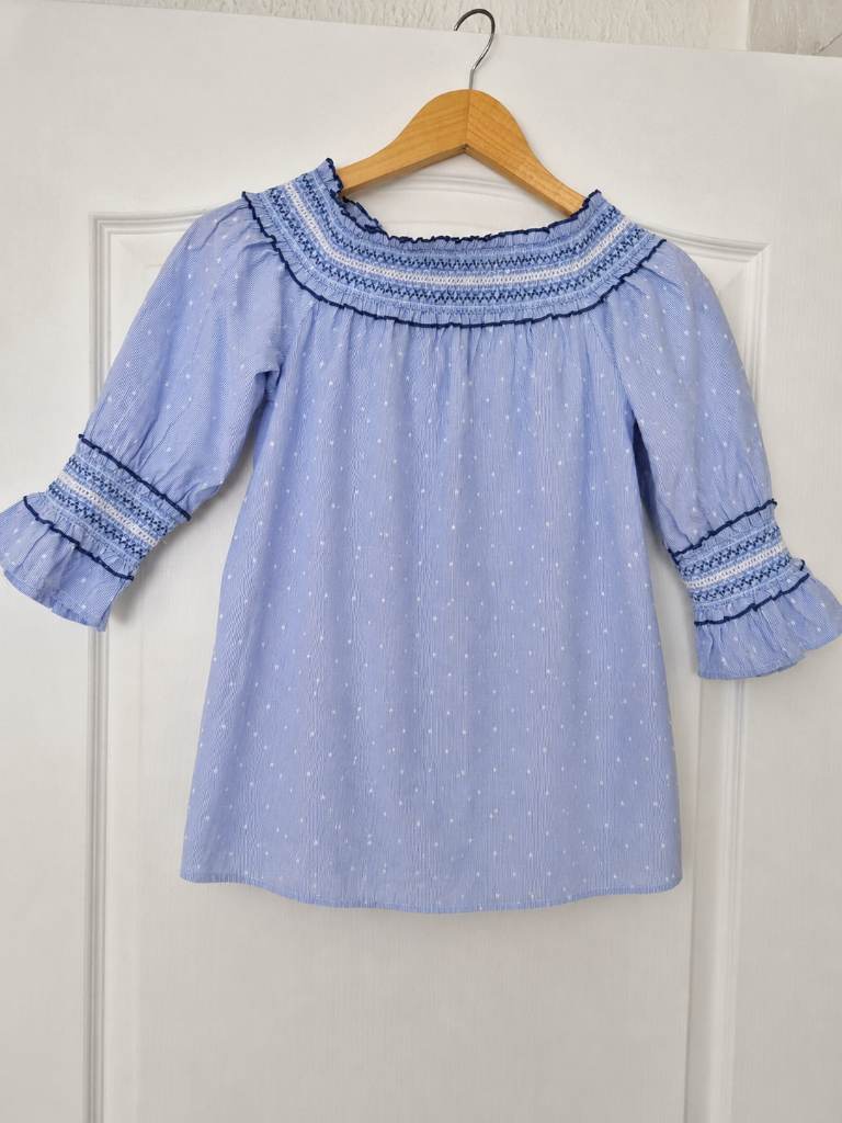 Primark Boho Smock Blouse Blue Polka Dot Top UK 10