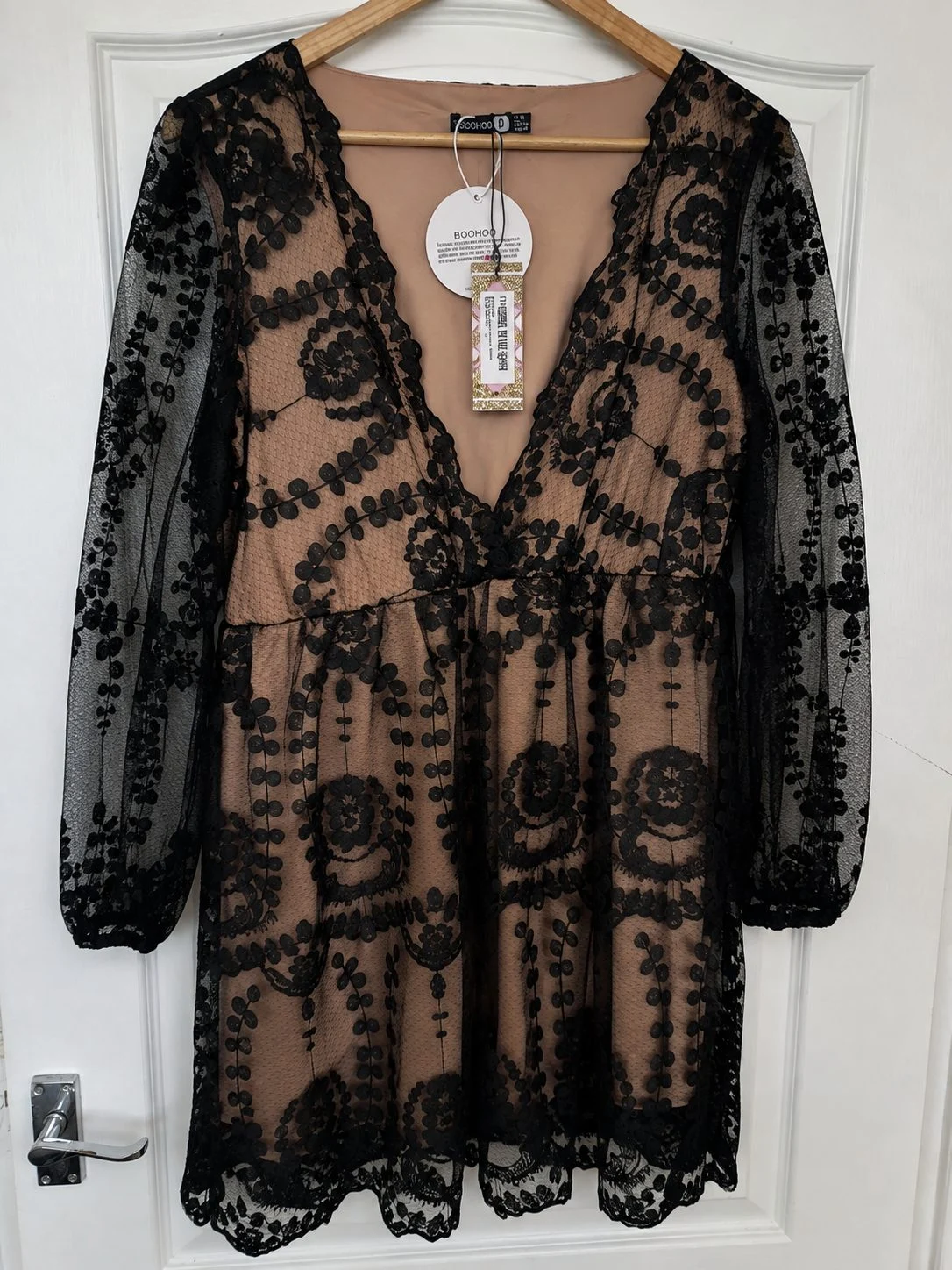 Boohoo Black Lace Nude Dress Size 18