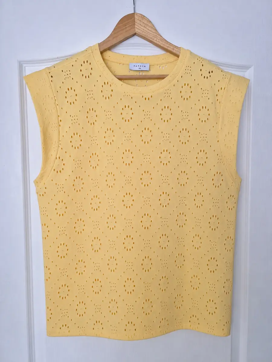Papaya Yellow Broderie Anglaise Sleeveless Top UK 20