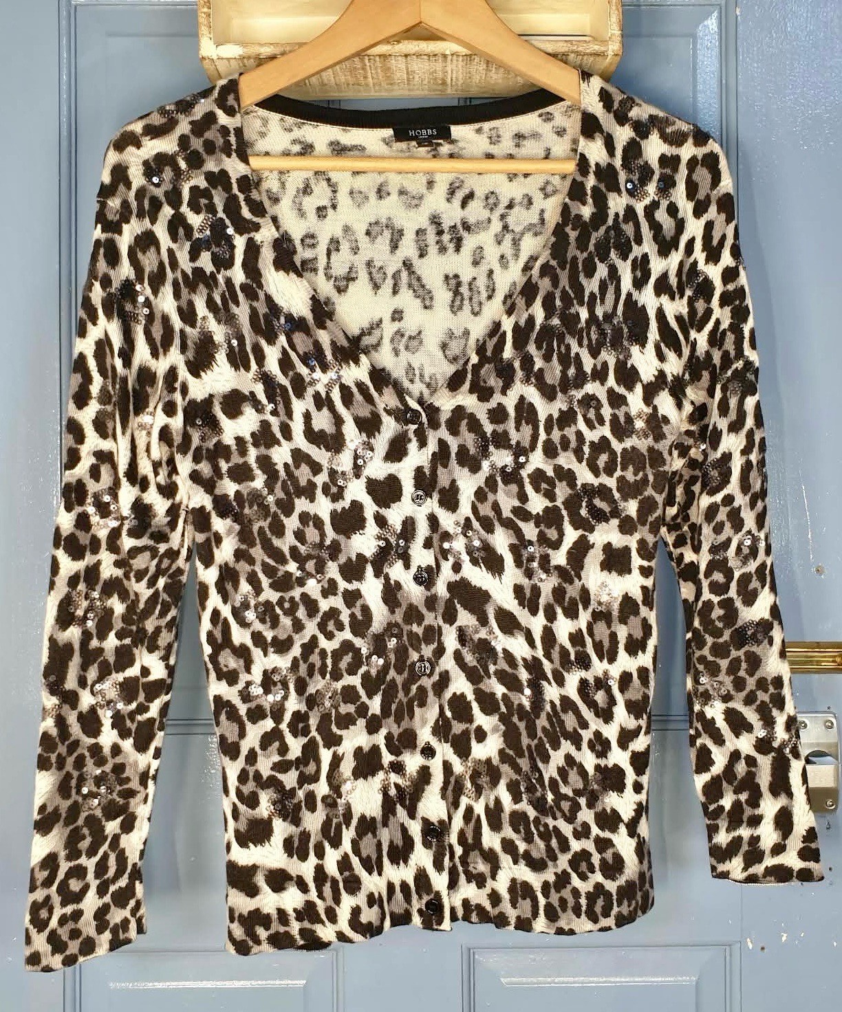 Hobbs London UK 10 Leopard Sequin Silk Cashmere Cardigan Animal Print