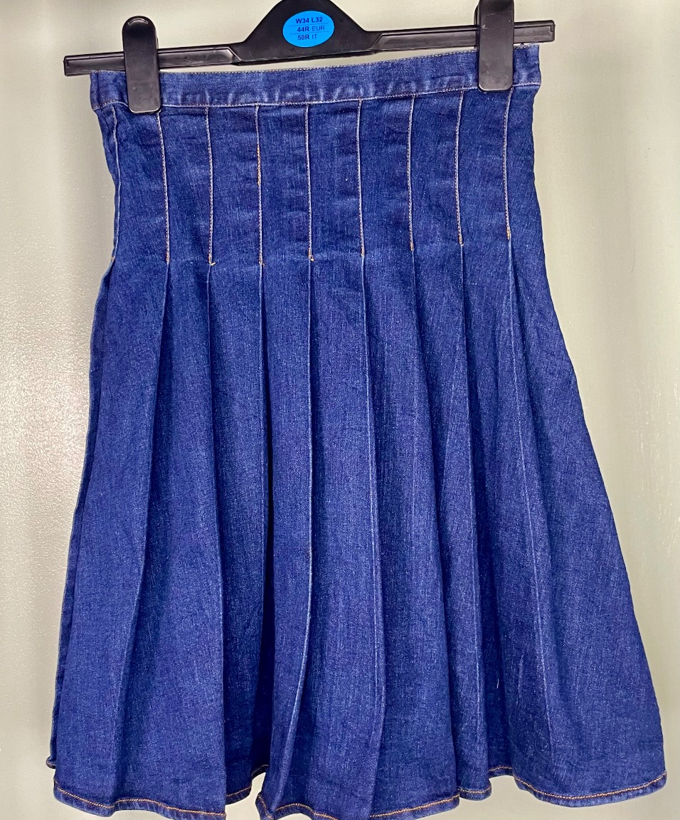 Take Note Size 12 Blue Denim Pleated Midi Skirt Y2K A-Line Stretch