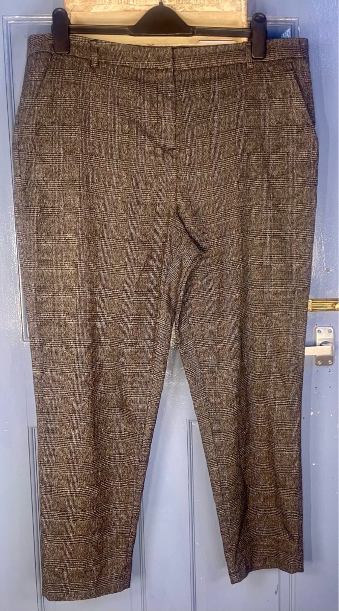 TU Woman UK 18 Black Prince of Wales Check Tapered Work Trousers