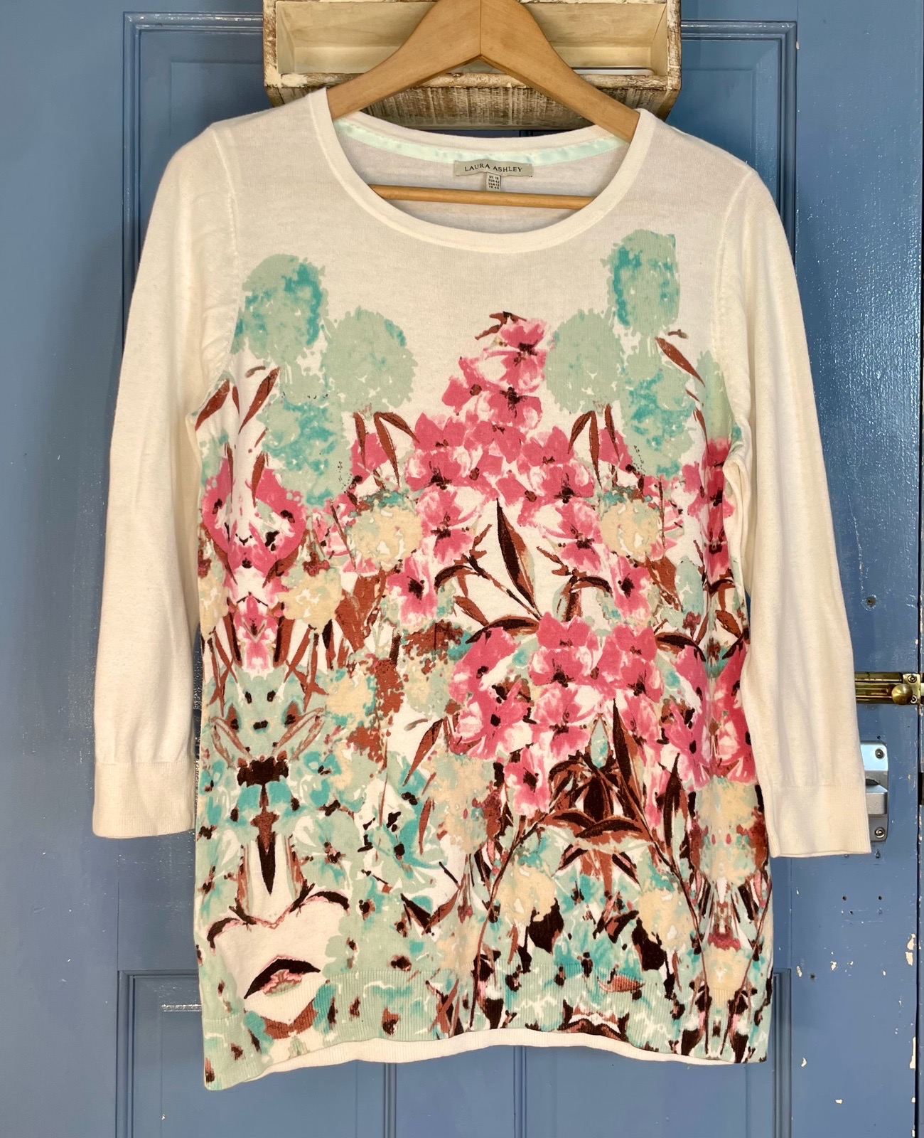Laura Ashley UK 16 White Cotton Floral Print Longline Jumper Tunic