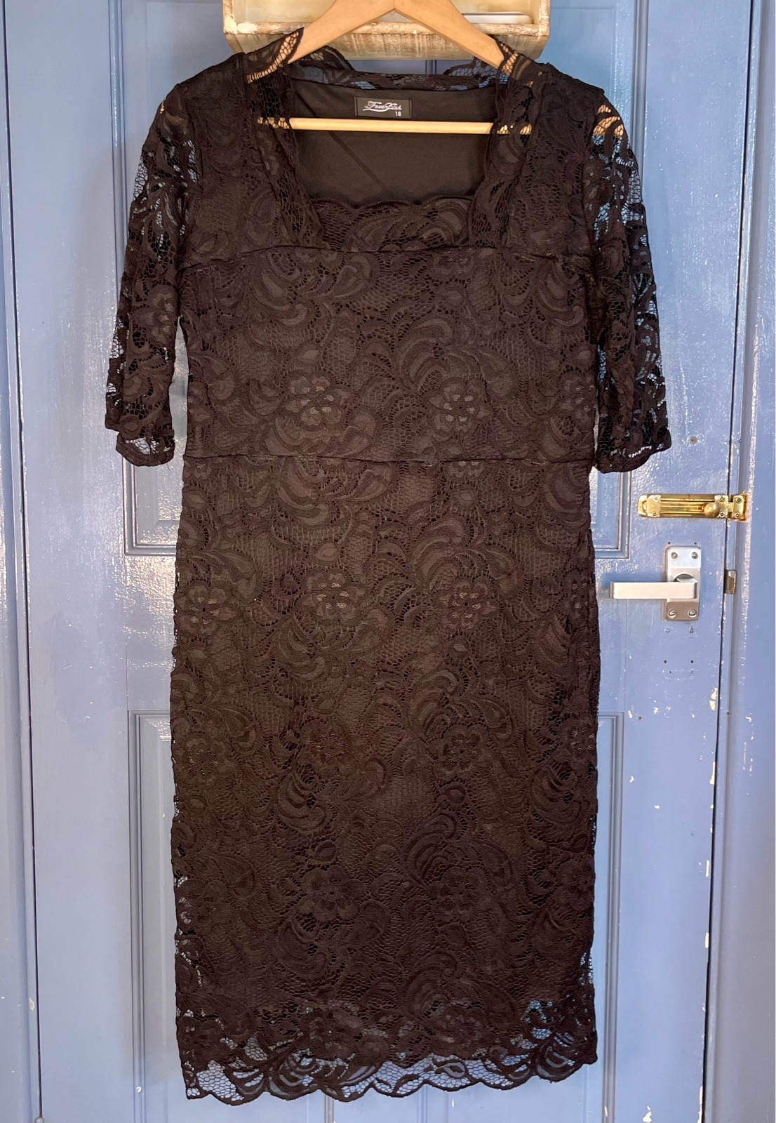 Feverfish Size 18 Black Floral Lace Midi Dress Occasion Party Wedding