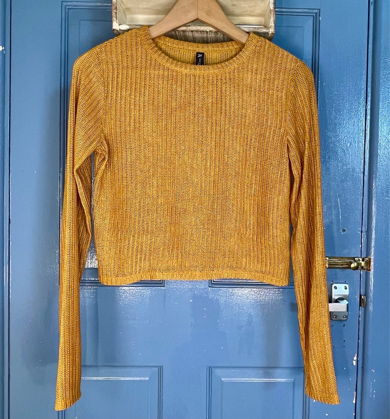 Zara (EUR) Medium Mustard Gold Metallic Open Knit Cropped Jumper Y2K