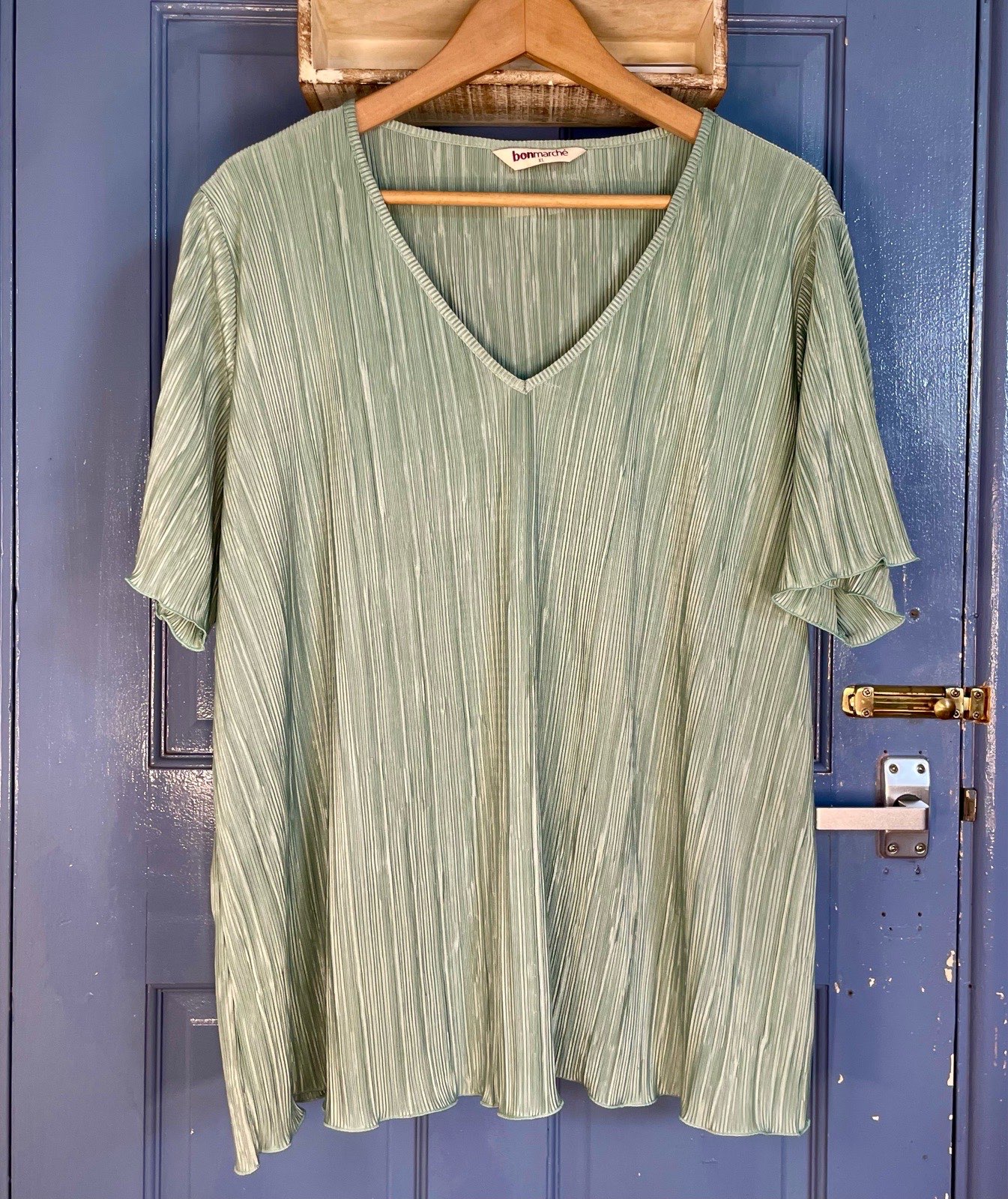 Bonmarché XL Sage Green Pleated V Neck Top Flutter Sleeve Occasion