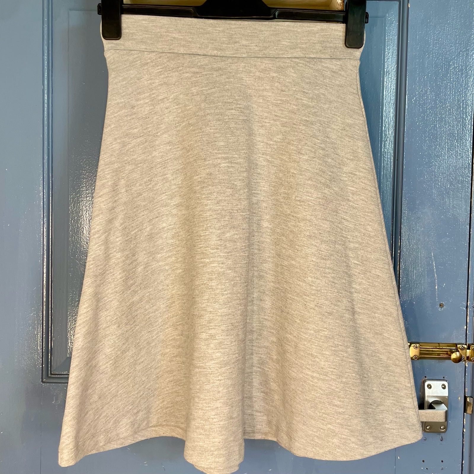 Grey Marl Stretch Jersey A-Line Skater Midi Skirt Wide Waistband