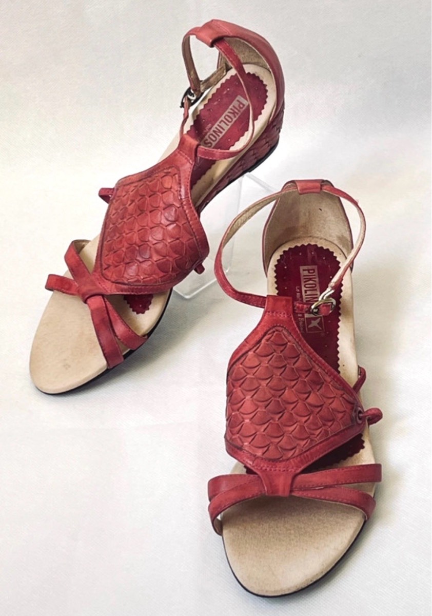 Pikolinos Burgundy Leather Comfort Wedge Sandals UK 4 EU 37