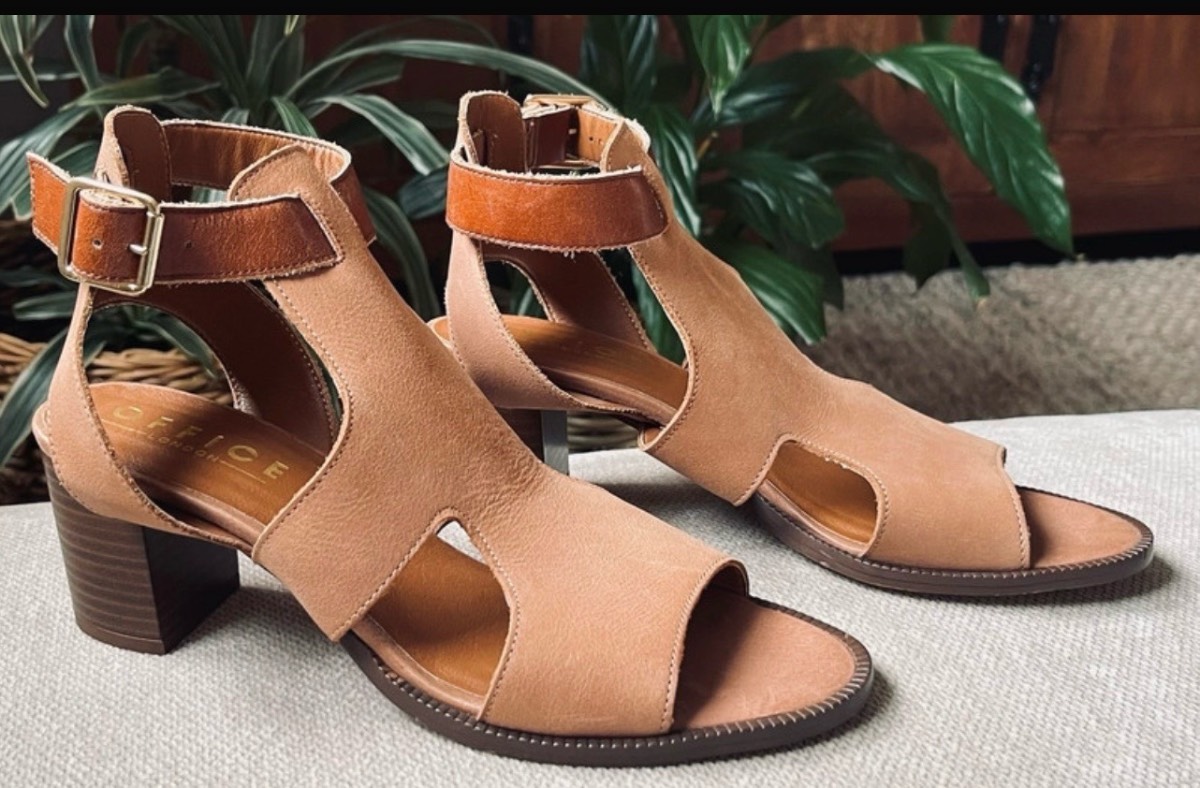 Office London Brown Leather Block Heel Sandals | EU 39 / UK 6