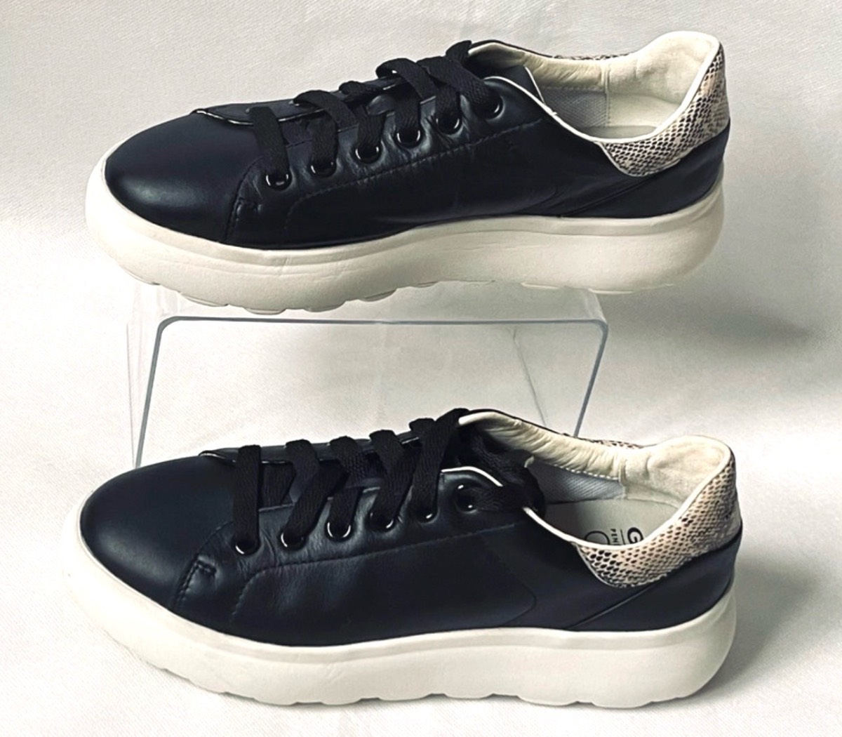 Geox Black Leather Trainers EU40 Premium Collection Excellent Condition