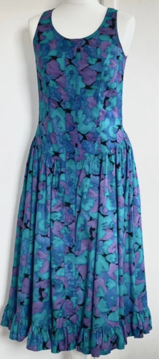 Richards Midi  Dress Size 12 Navy White Floral Print Button Down Vintage 90s Summer Holiday Wedding