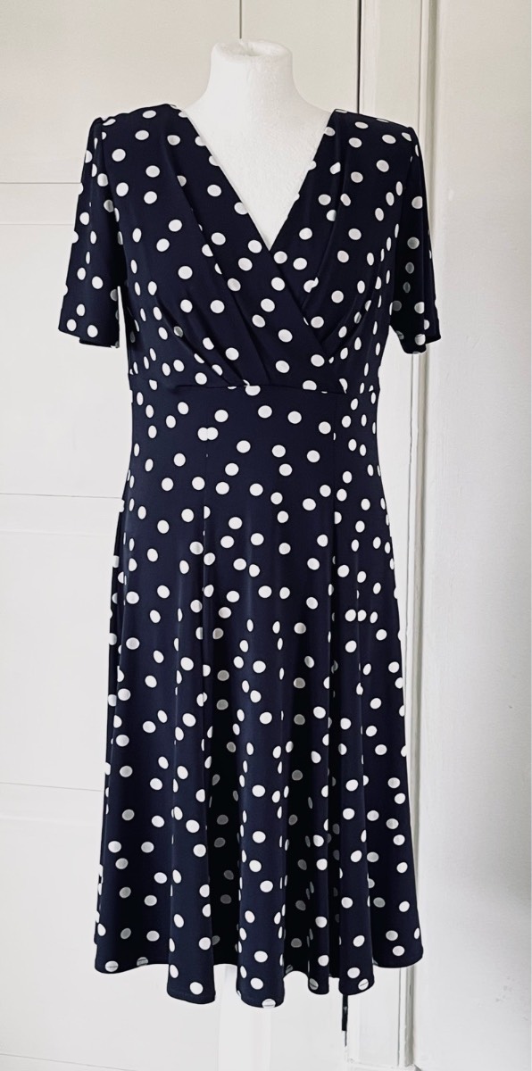 Georgedé Paris Navy Polka Dot Dress | Wrap V-Neck | Fit & Flare | UK 16 / EU 44