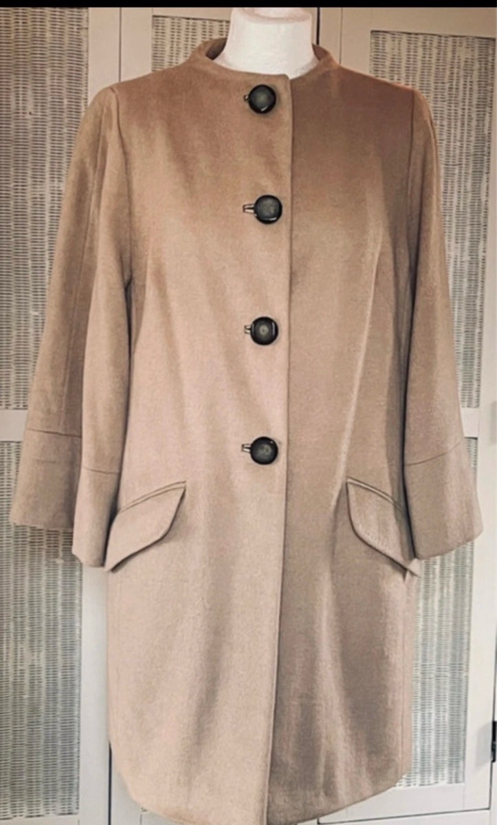 Autograph Wool Blend Spring Coat Beige UK 16 EU 44 Half Sleeve Elegant Jacket