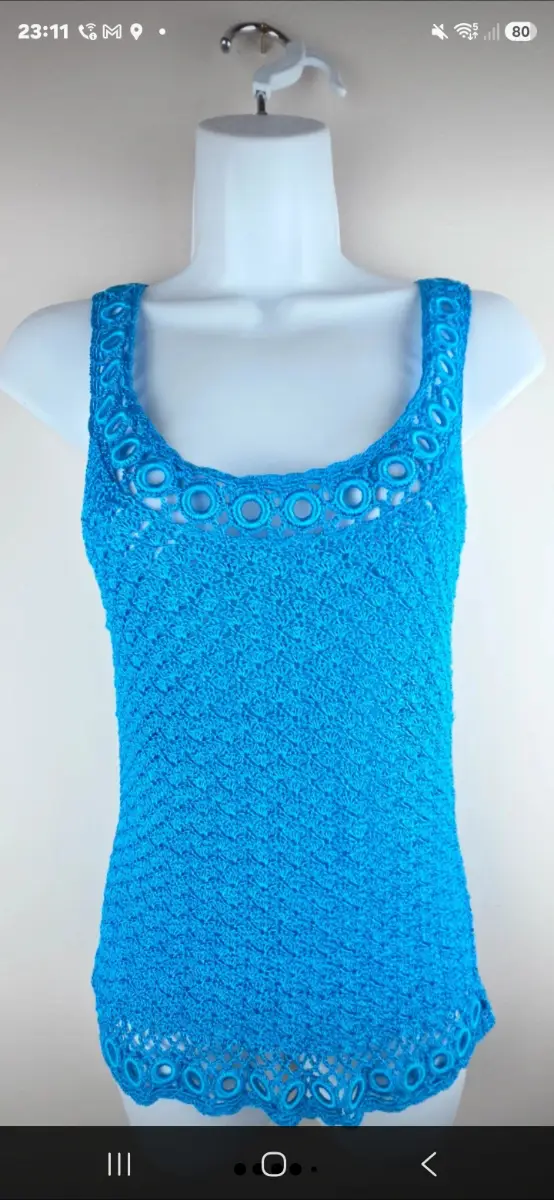 Raphael by Network Turquoise Crochet Knit Vest Top Size 8-10 Y2K Boho