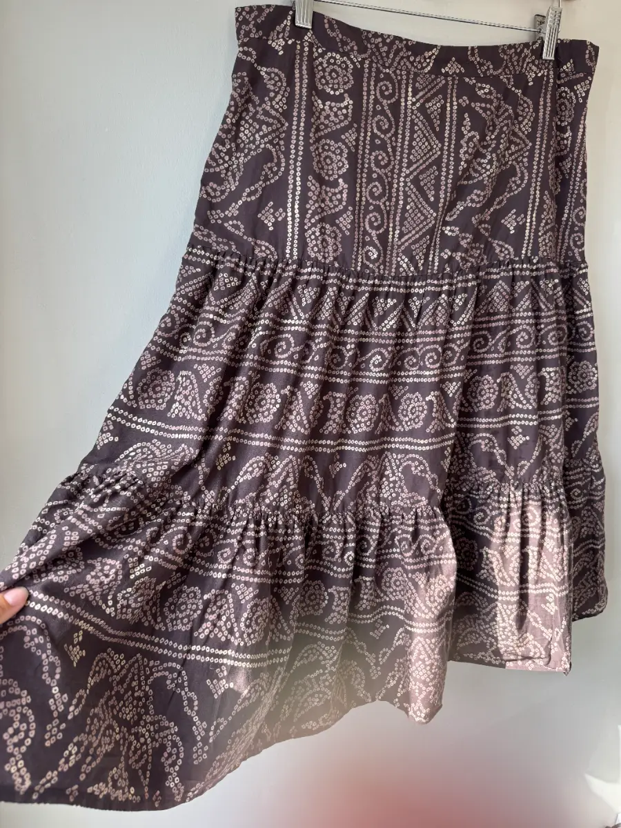 Vintage BAY Boho Tiered Midi Skirt - 100% Cotton Whimsigoth Cottagecore Print (Size 12)