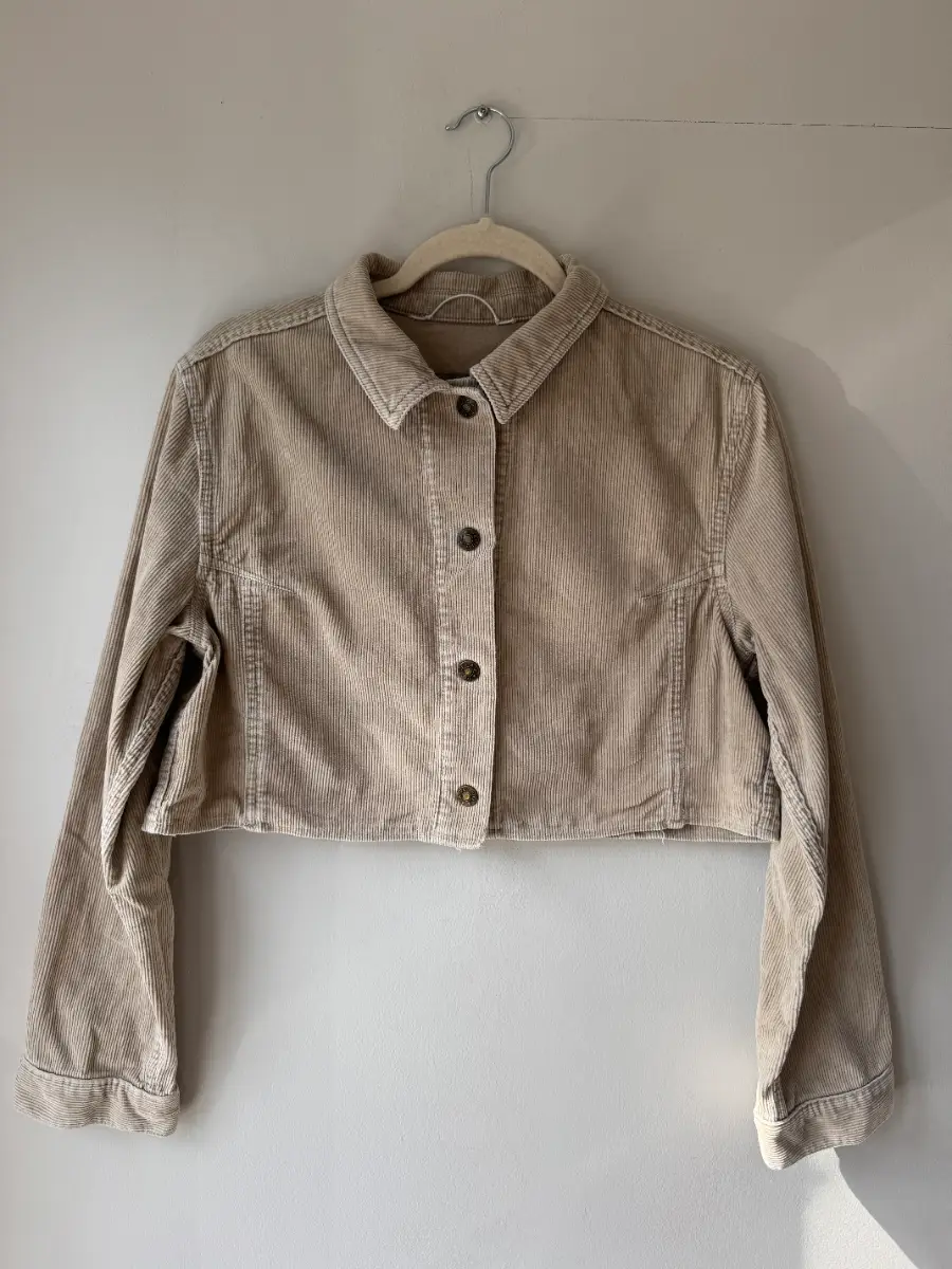 Per Una Beige Corduroy Cropped Jacket Shacket Size 18 Boho Cottagecore Neutral