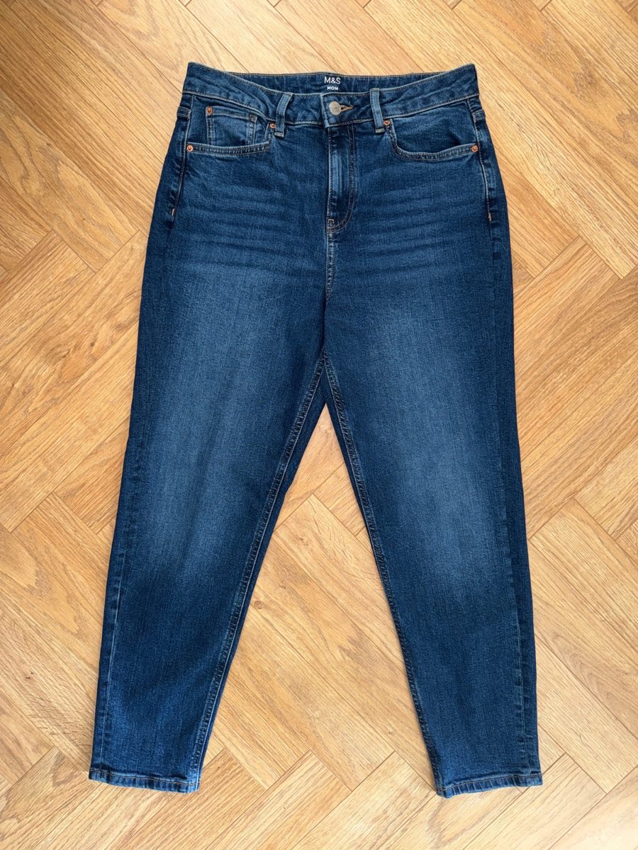 M&S Marks & Spencer Blue Mom Jeans High Waisted Tapered Denim UK 12 Regular
