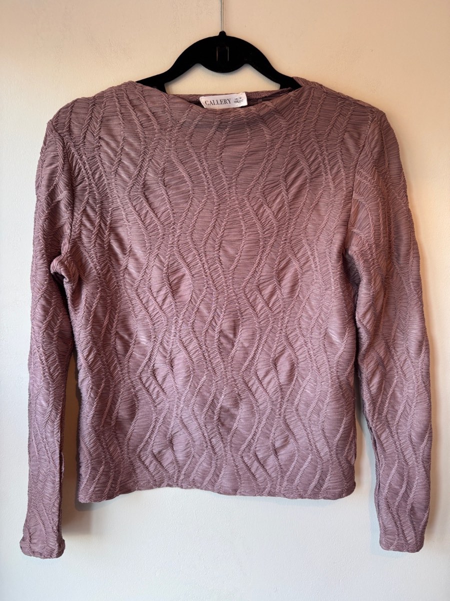 Gallery Dunnes Stores Mauve Textured Plisse Long Sleeve Top - Size M (UK 12-14)