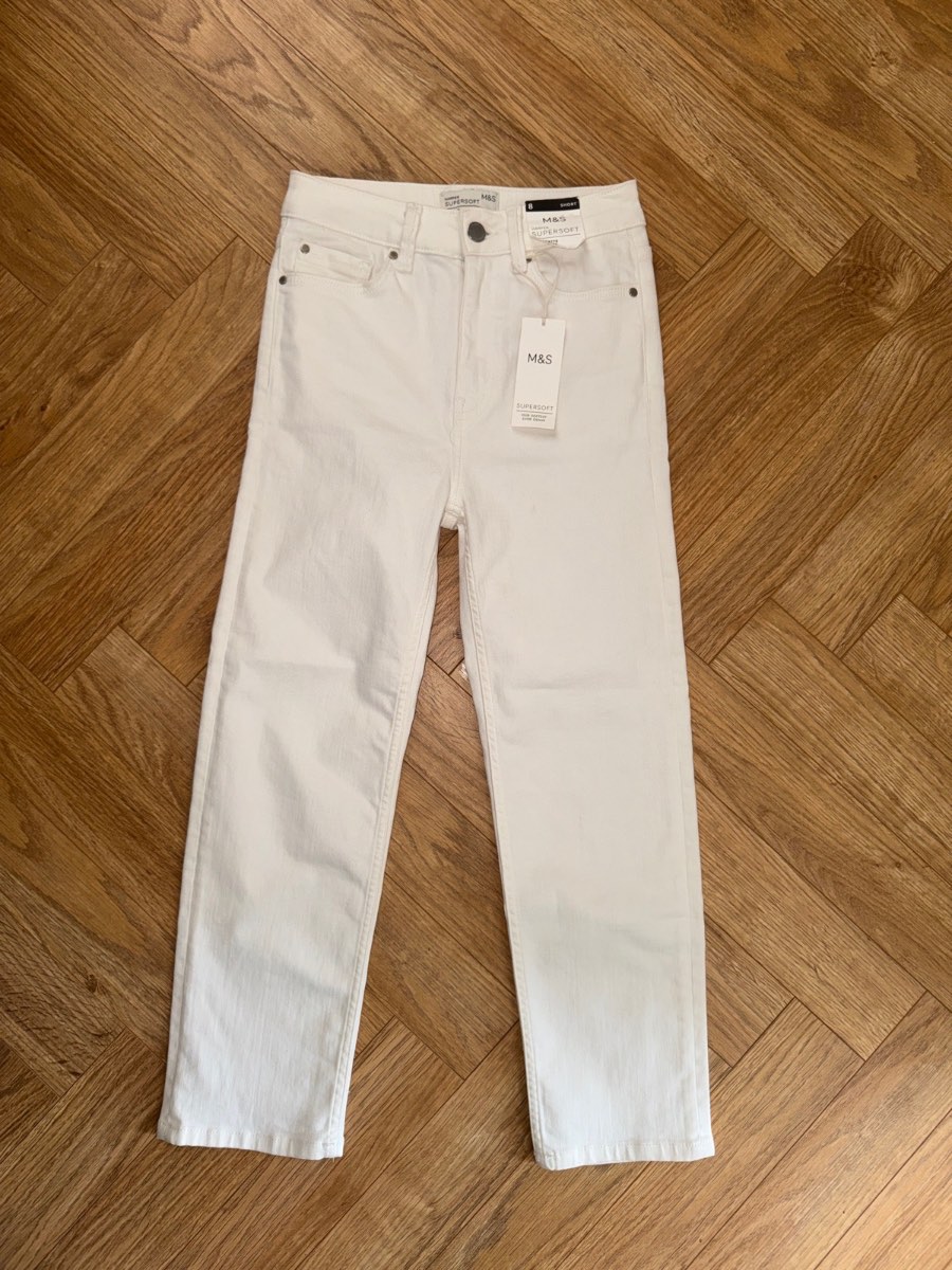 Marks & Spencer White Harper Supersoft Cigarette High Waisted Jeans Size 8S