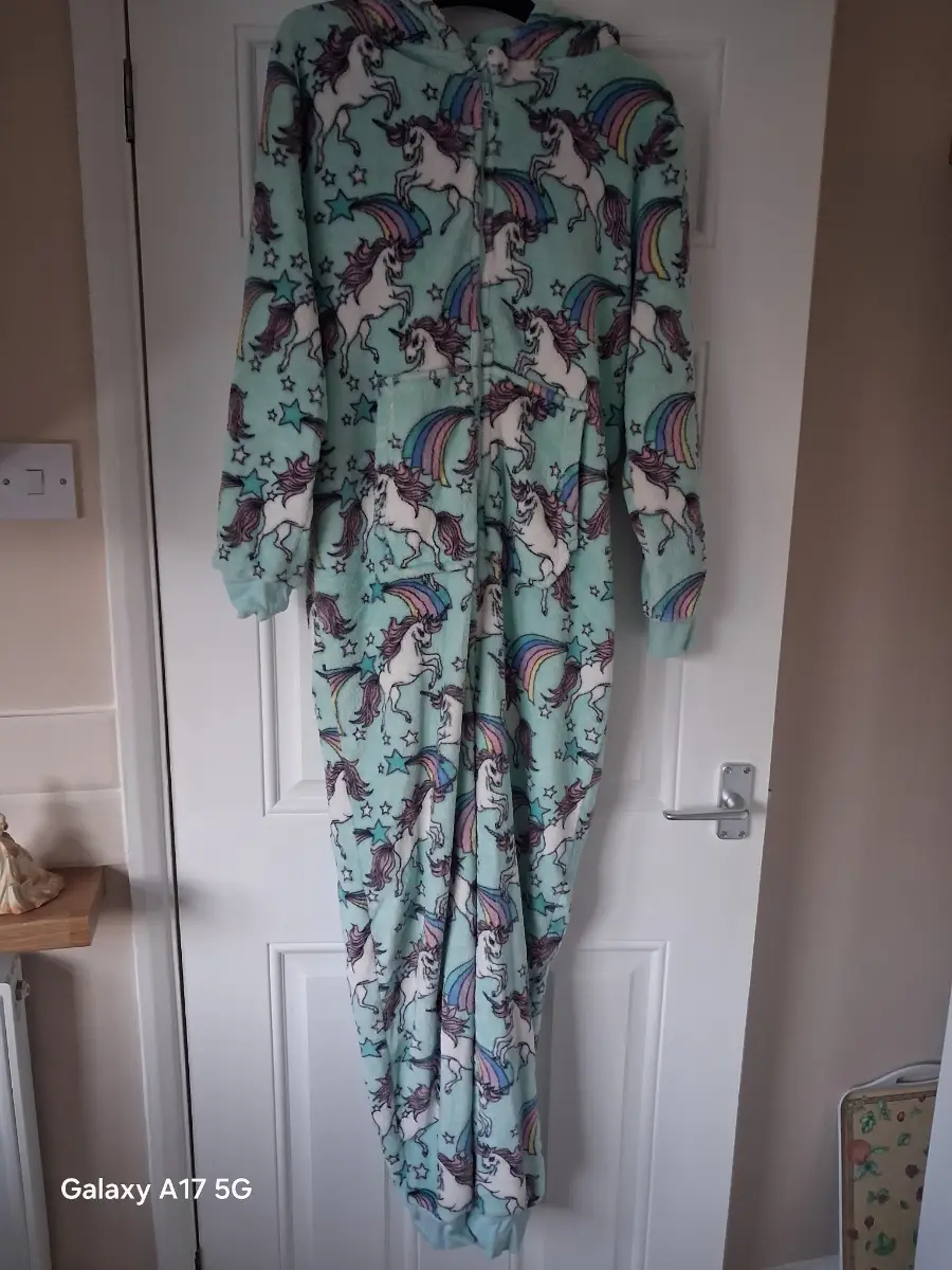 Next mint unicorn print fleece onesie. Age 14. Great condition.