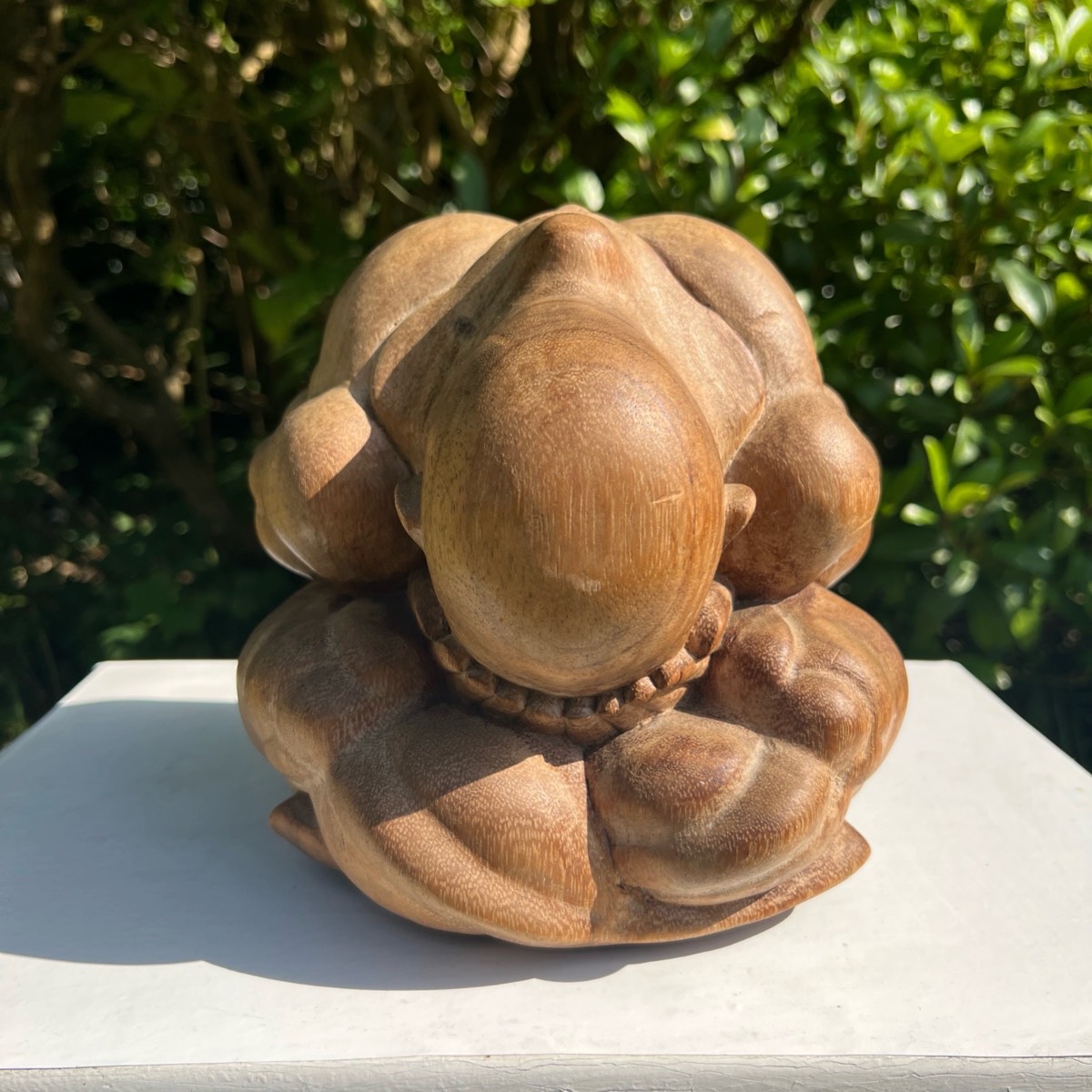Vintage Rare Find Hand Carved Pure Wood Weeping Buddha Sculpture Aprox. 8"×8"×8"