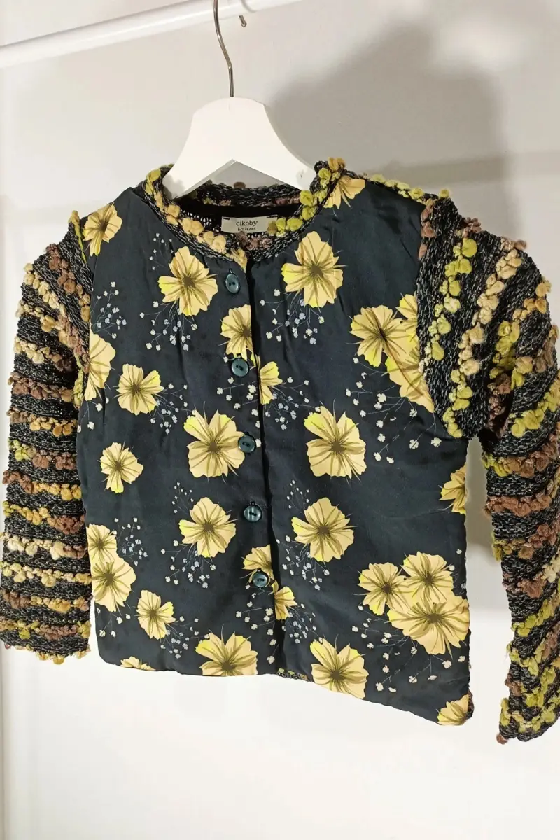 Black Yellow Flowers Child Jacket For Girls Kids