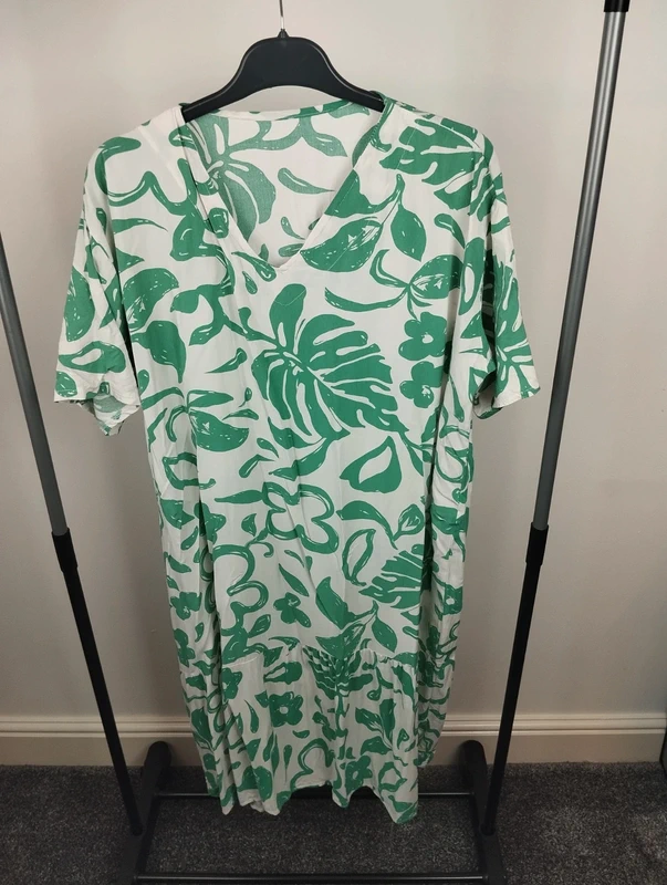 Women green white summer dress large size