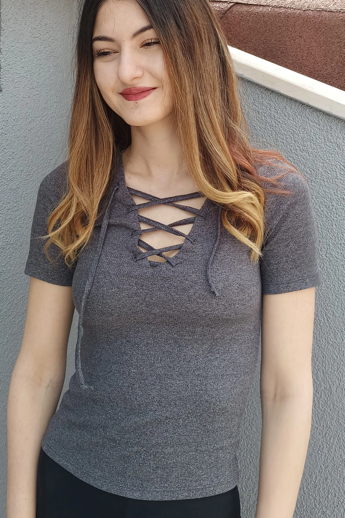 Grey Women T-shirt Size Large