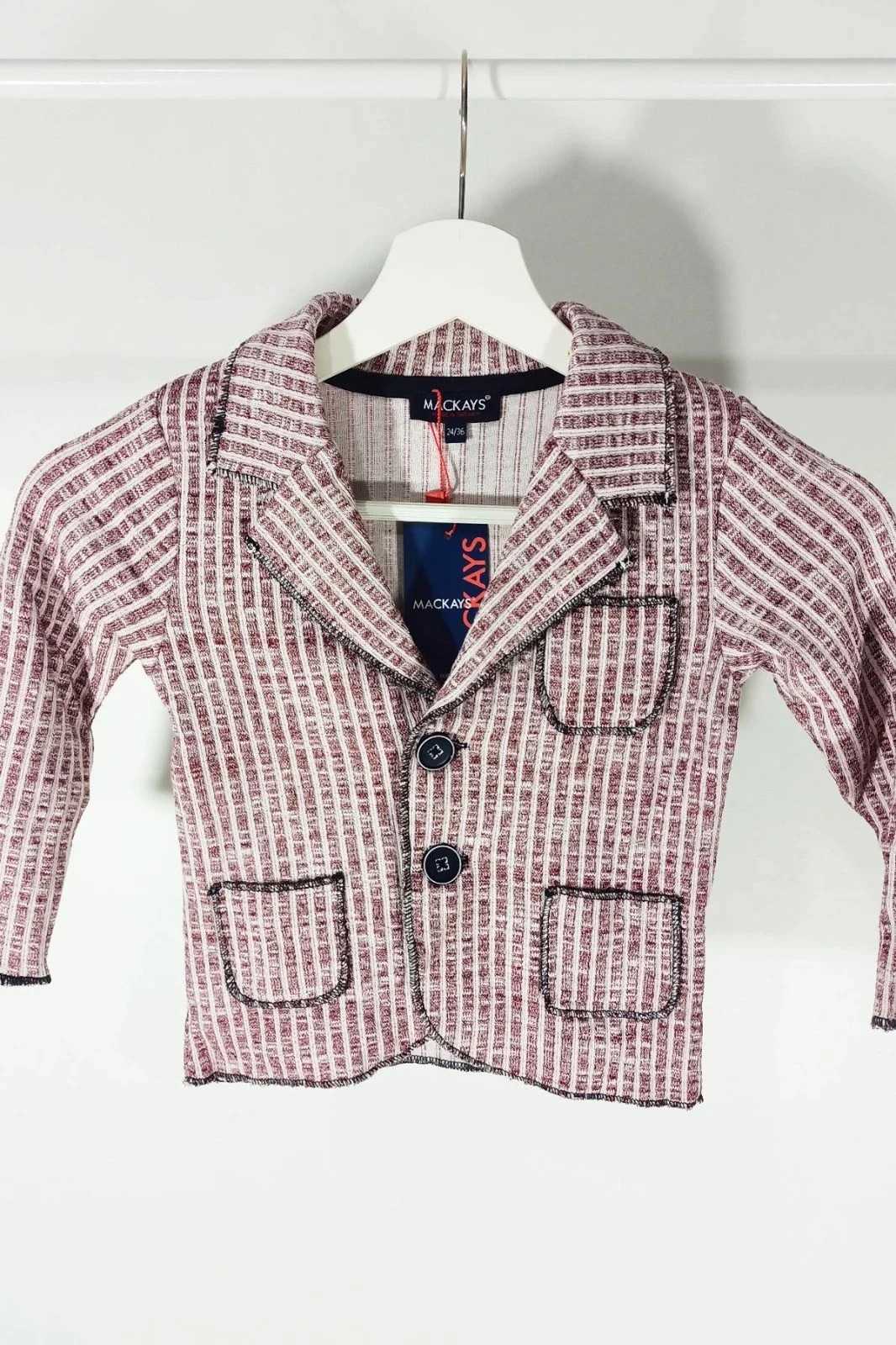 Burgundy White Striped Child Jacket For Boys Autumn/Spring Season 12/18 Months