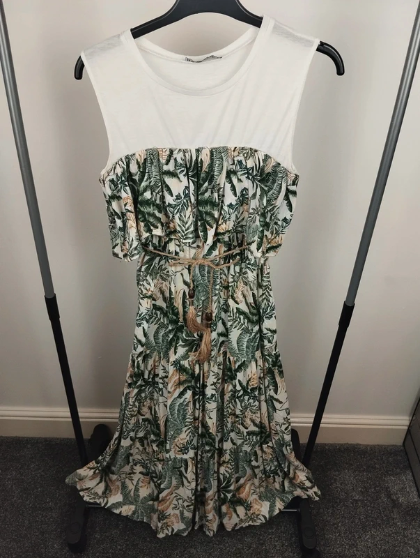 Women green white summer dress small size