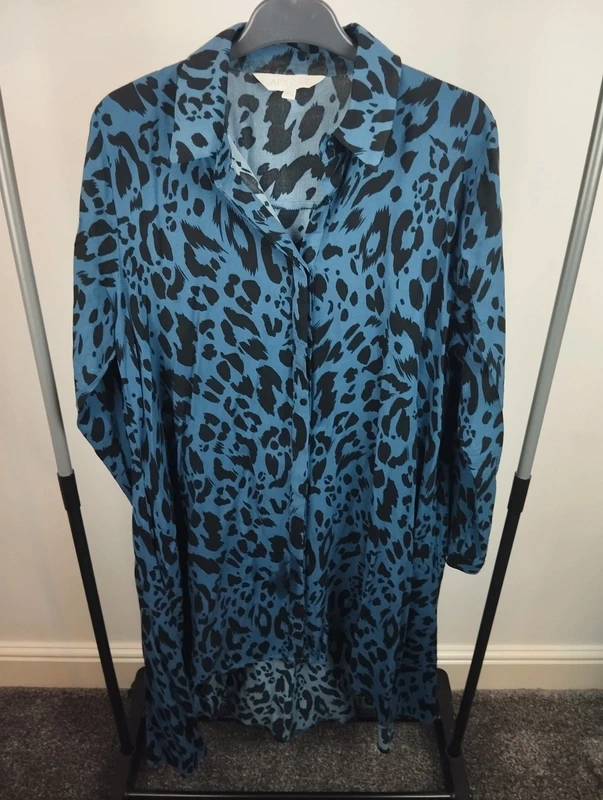 Women navy leopard dress shirt large size